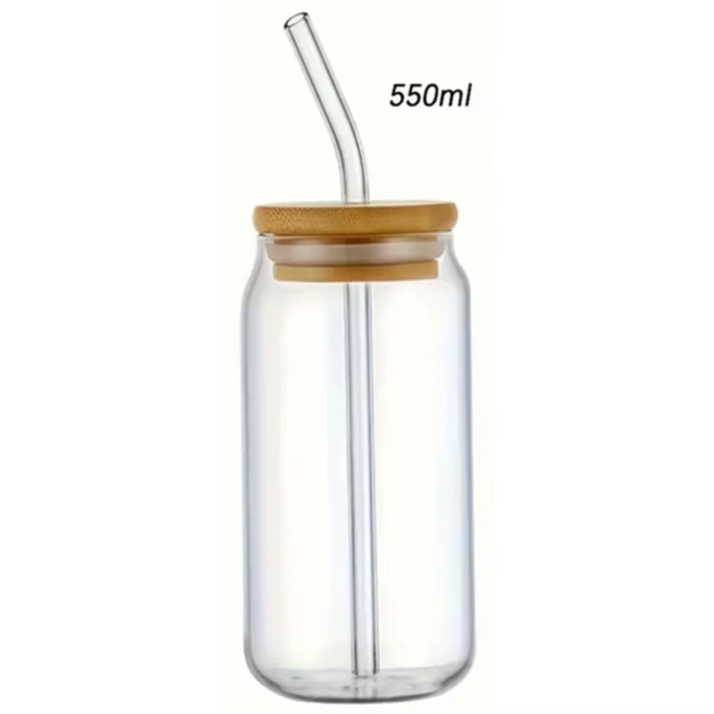 Tasses en verre avec couvercles et paille en bambou, 350ml/550ml, pots Mason, tasse à café, bière en