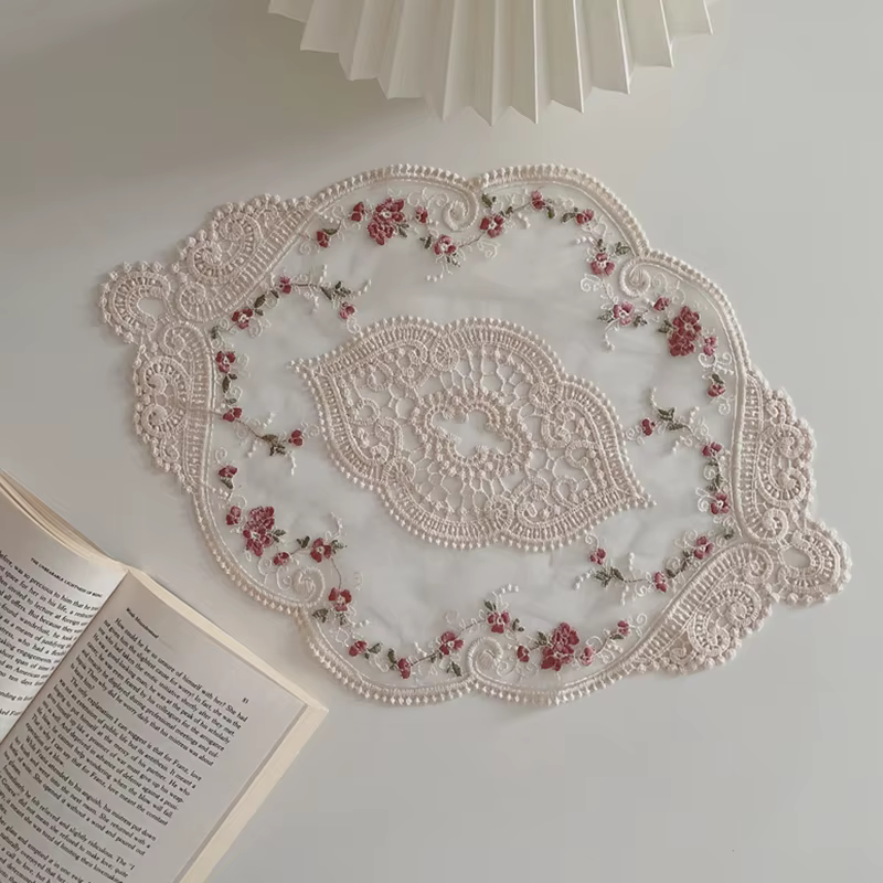 Nappe de Table Vintage en dentelle, dessous de verre brodé, napperon pour meubles d'armoire, décorat