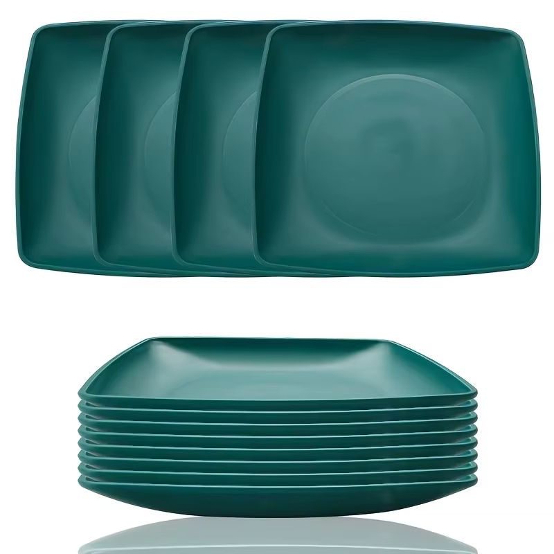 Ensemble de 8 pièces - Assiettes carrées en plastique incassable - Assiettes réutilisables - Légères