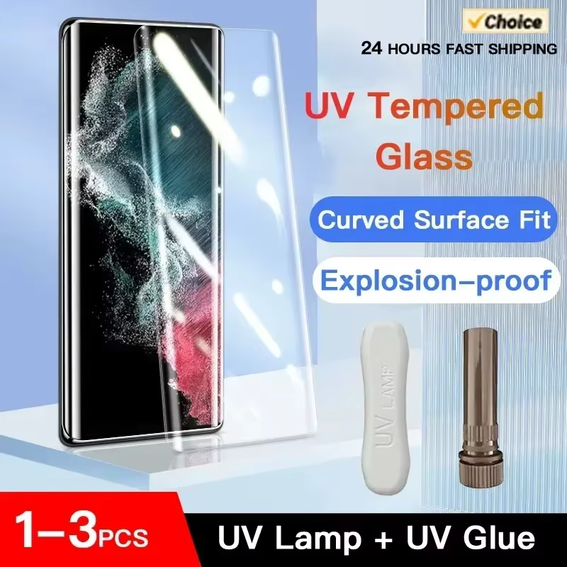 Film de verre trempé UV pour Samsung Galaxy S24 S23 S22 S21 S20 Ultra Plus, protecteur d'écran entiè