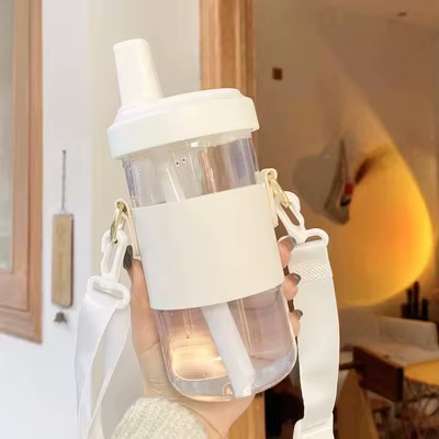 Poinbouteille d'eau en verre pour enfants, grande bouteille à boire en plastique, sans BPA, paille d