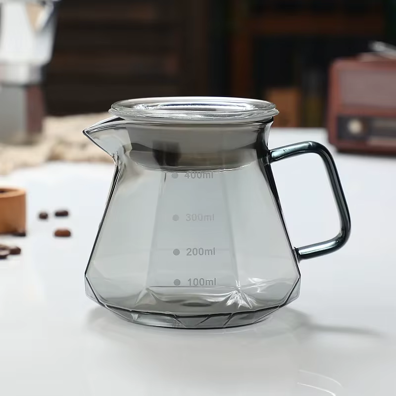 Cafetière à filtre en verre, design diamant, avec support de filtre, pour usage domestique et profes