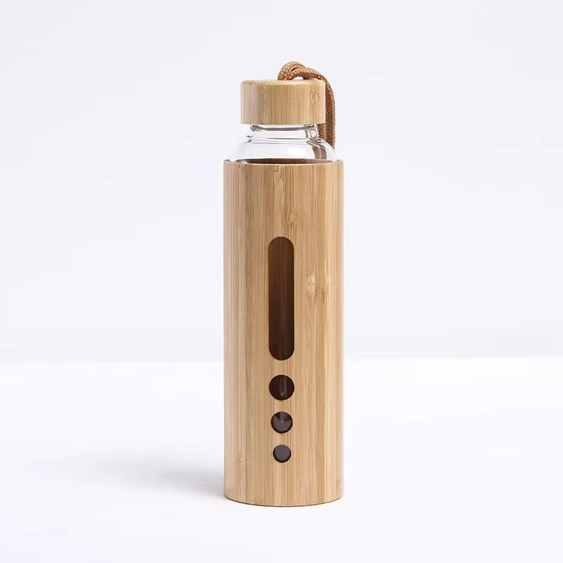 Bouteille d'eau en verre de 500ml, manchon résistant à chaud en bambou, tasse en verre Borosilicate,