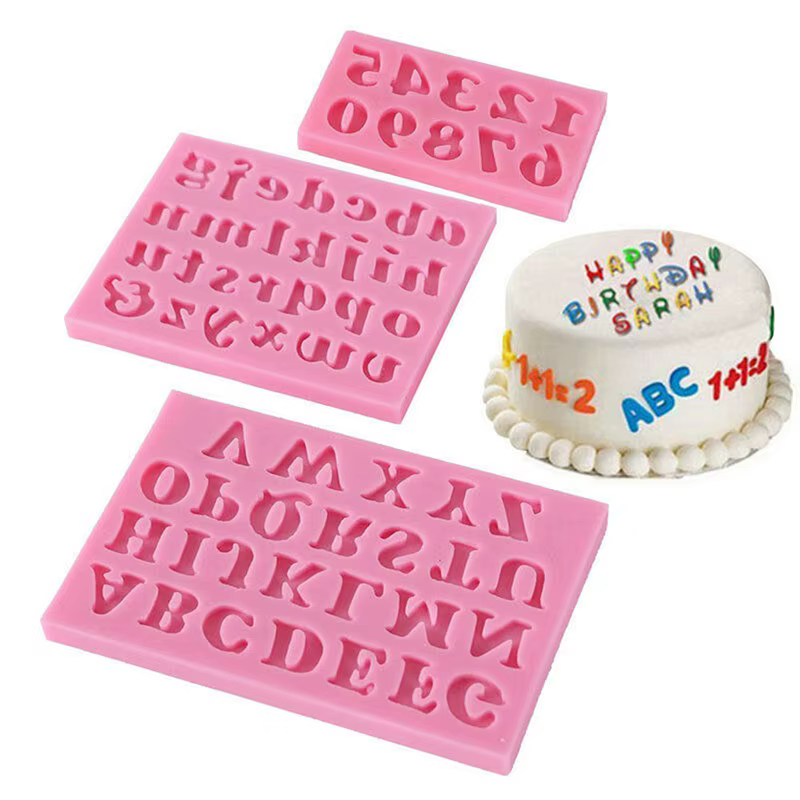 Moules à Fondant en Silicone avec lettres et chiffres 3D, moules à gâteaux au chocolat, décoration d