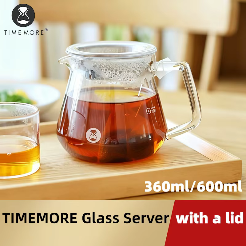 Carafe à café TIMEMORE en verre borosilicate, résistante à la chaleur, avec poignée ergonomique pour