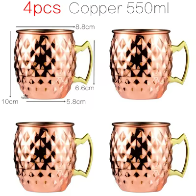 4 pièces 550ml Net moscou Mule cuivre tasses métal tasse tasse en acier inoxydable bière vin café ta