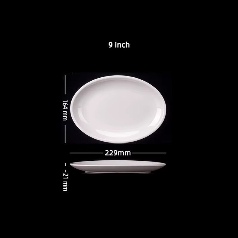Assiettes ovales en mélamine blanche de 9 à 14 pouces, ensemble de dîner, plat en Imitation porcelai