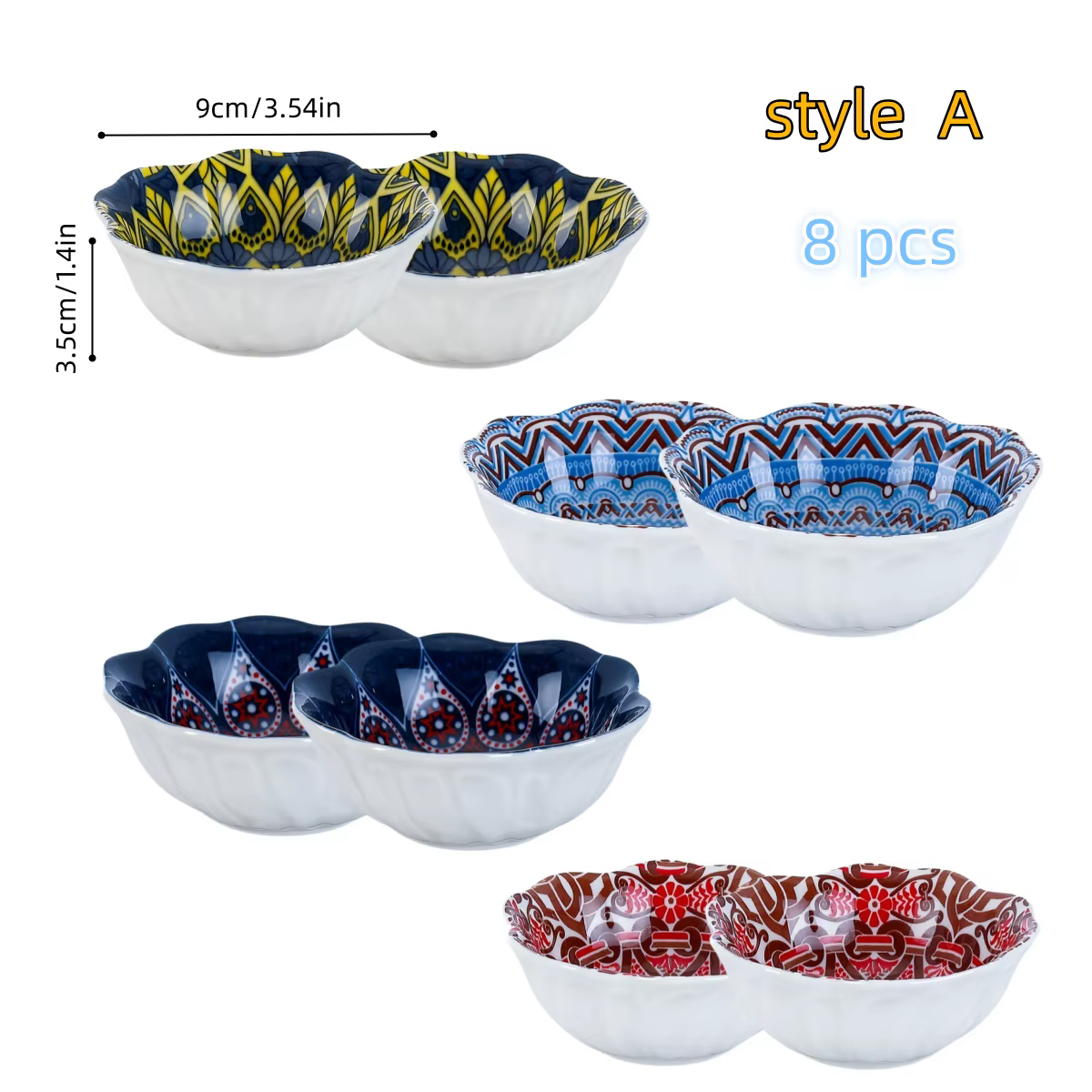 Ensemble de 8 plats à condiments en céramique peints, plats à collation tendance de style japonais, 