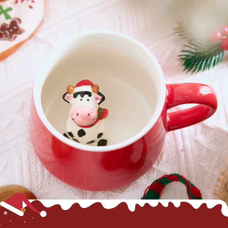 Tasse en céramique de dessin animé 3D de vache mignonne, tasse à café, tasse à thé, tasse à lait de 