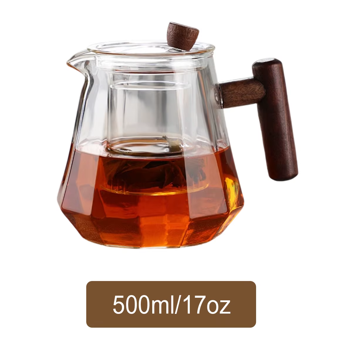 Théière en verre de 17 oz/25 oz avec infuseur amovible, bouilloire à thé en verre avec poignée en bo