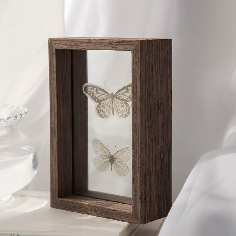 Cadre d'affichage en bois massif transparent, verre double face, cadres photo, boîte d'ombre