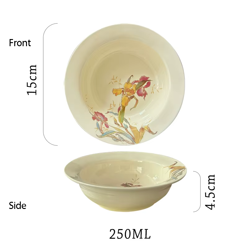 Ensemble d'assiettes queen céramique, bol à dessert Iris français Plats à soupe Petit déjeuner Assie
