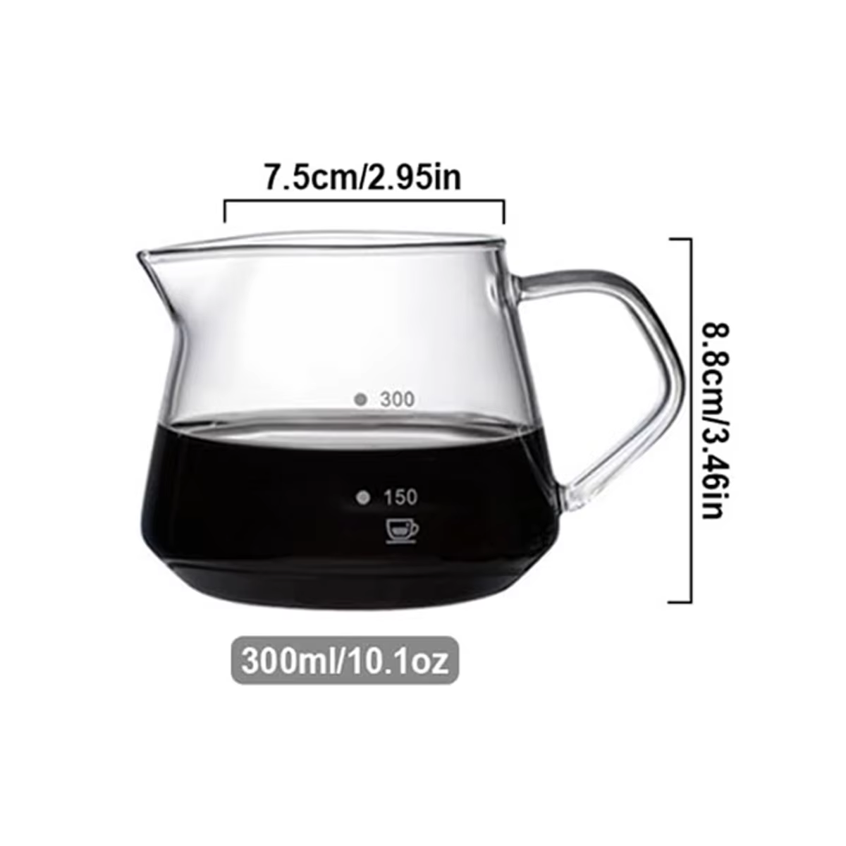 Carafe à café en verre avec poignée pour le café et le thé à verser - 300 ml/600 ml, compatible micr