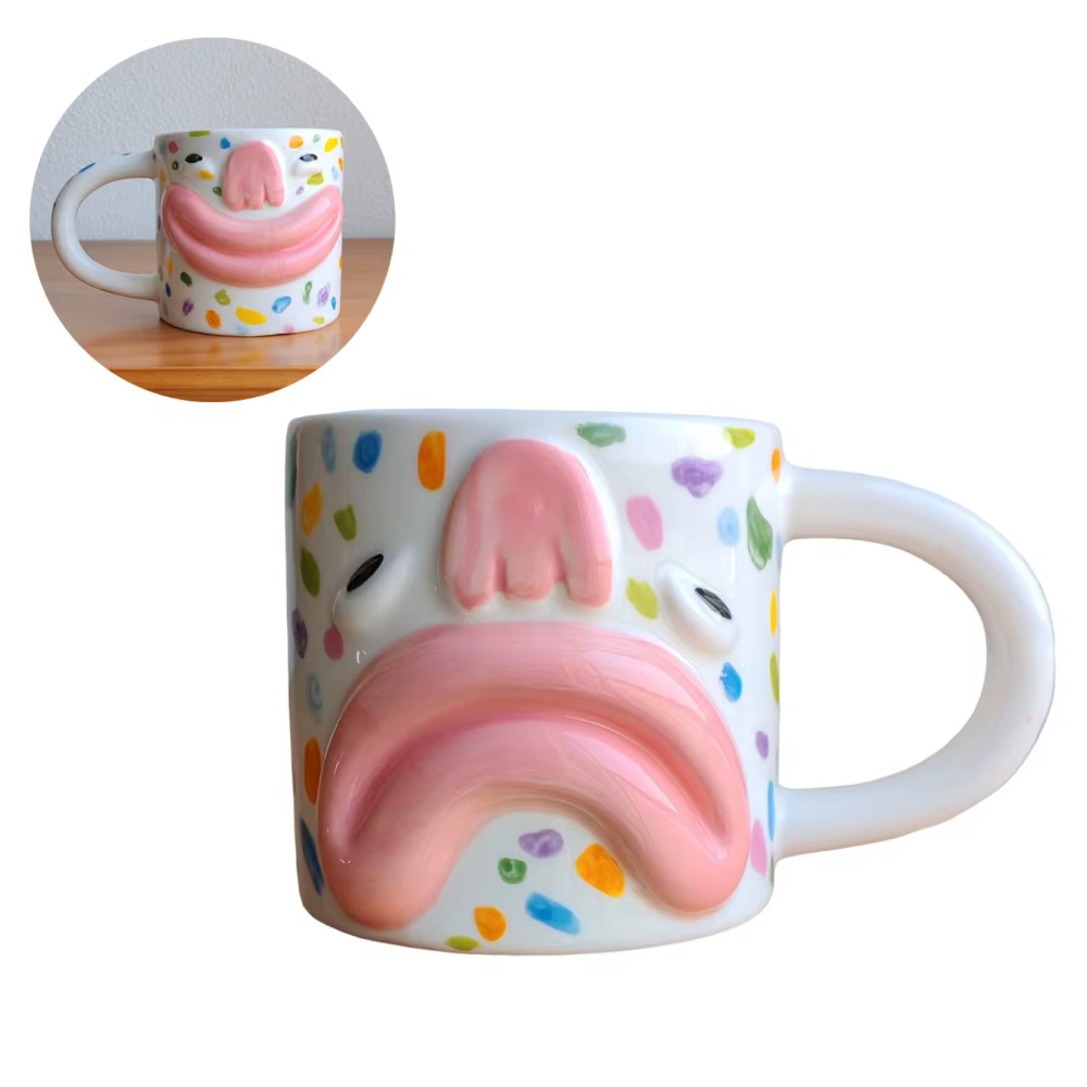 Mug à café en céramique double face sûr et amusant, avec visage coloré et mignon, style INS Kawaii, 