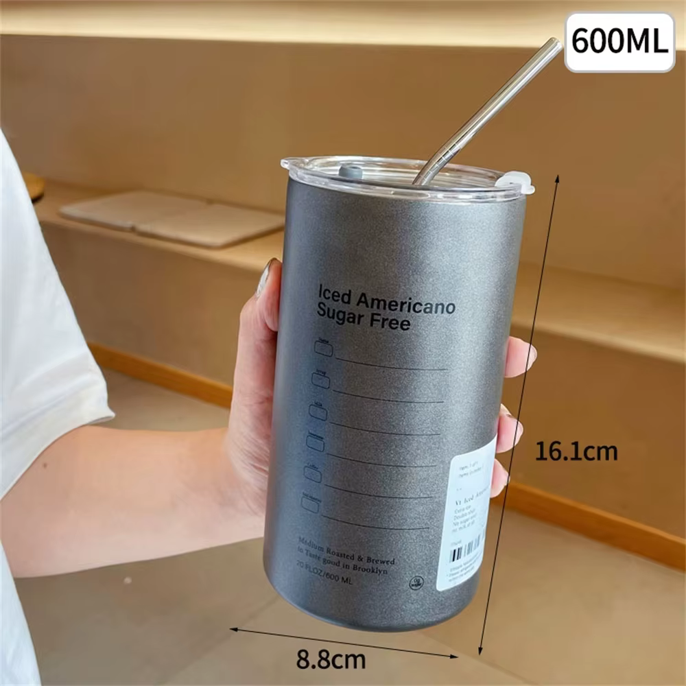Tasse à café Portable en acier inoxydable de 600ml, bouteille Thermos avec paille isolante, verres n