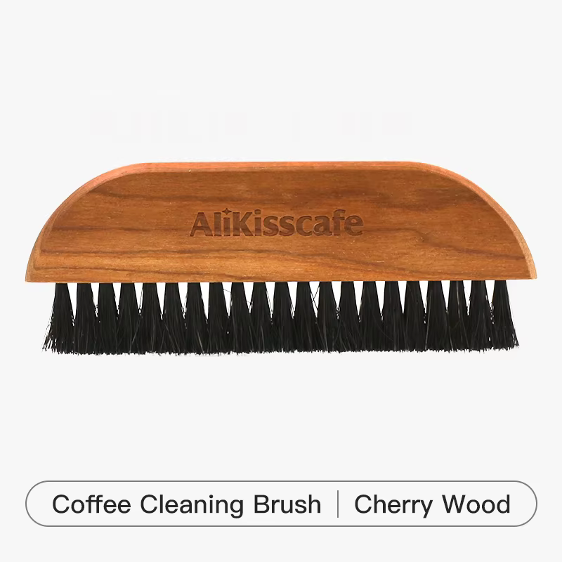 Brosse de nettoyage de Bar à café, manche en bois naturel cerise, poudre de nettoyage en crin de che