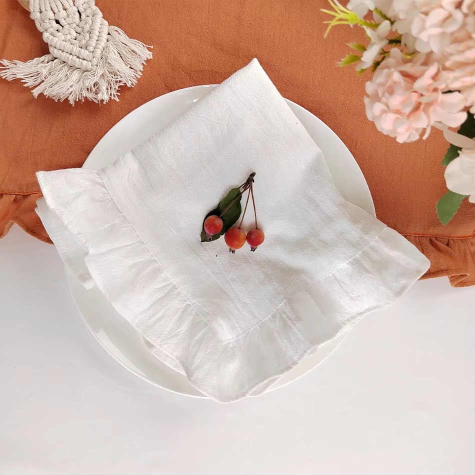 Serviettes à volants 100 % coton pour assiettes, à volants doux, pour décoration de mariage, réchauf