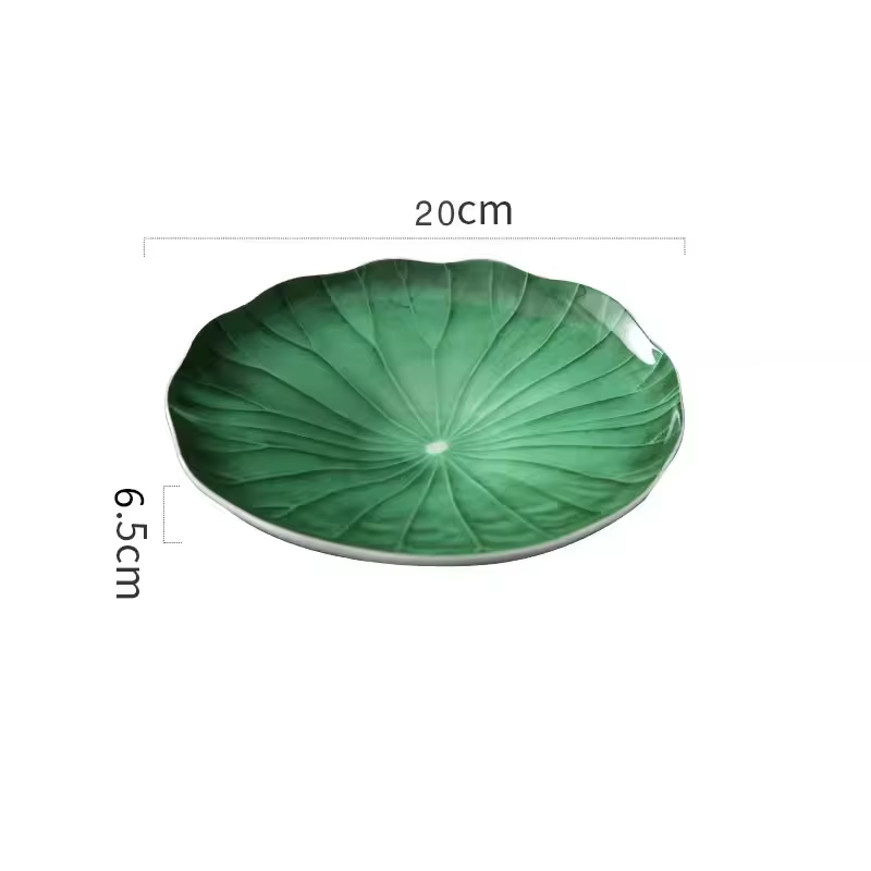 Assiette unique en forme de feuille de lotus verte, vaisselle d'hôtel, assiettes en céramique exquis