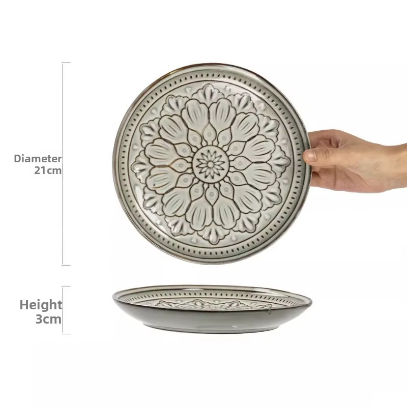 Assiette en céramique sous glaçure rétro, style créatif avancé, vaisselle française, articles ménage