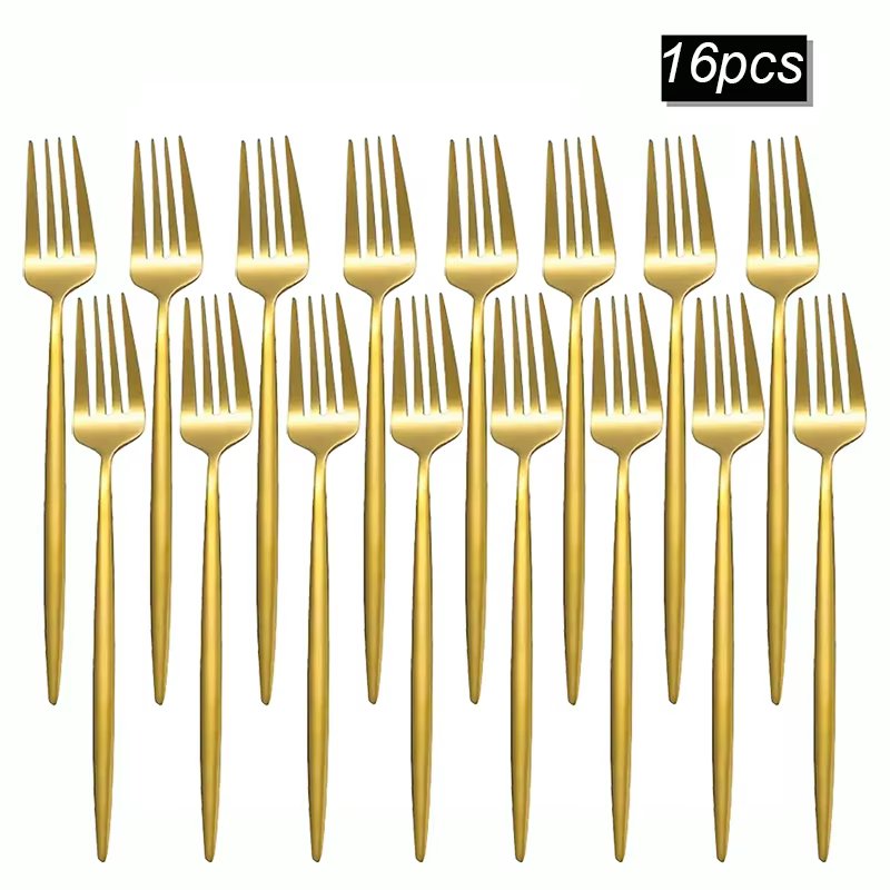 8/12/16 pièces en acier inoxydable or vaisselle fourchette à dîner fourchette à fruits fourchette à 