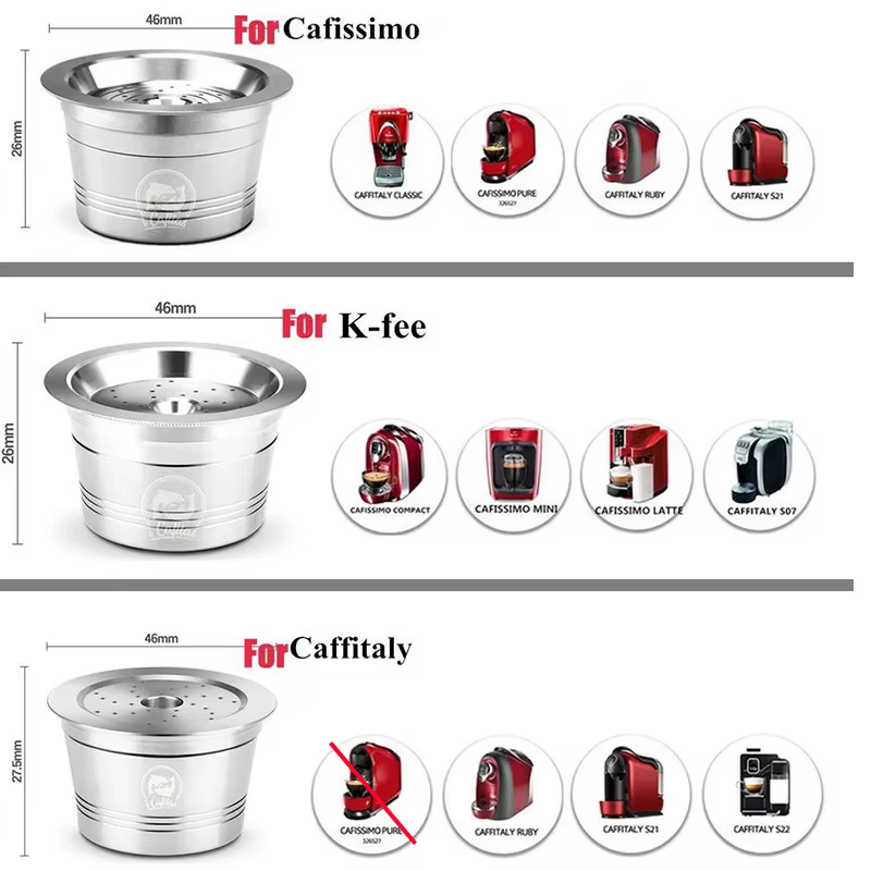 Dosettes de capsules de café expresso réutilisables en acier inoxydable, pour trois cœurs Cafissimo