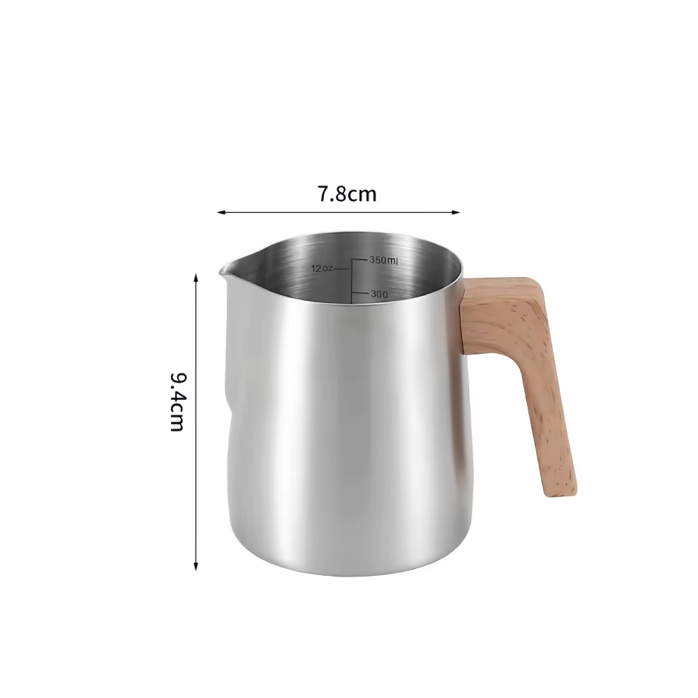 Pichet à mousse de lait et de café, Anti-brûlure, manche en Grain de bois, échelle de précision en a