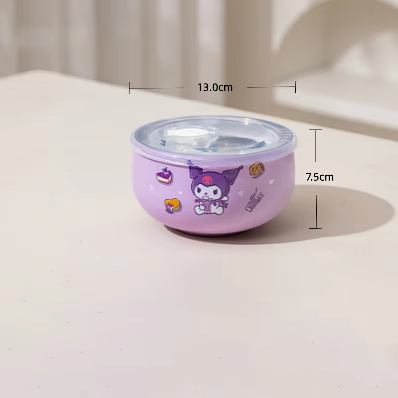 Bol à riz pour Sanrio Kawaii Hello Kitty Kuromi, bol à soupe pour enfants, bol en acier 316, Double 