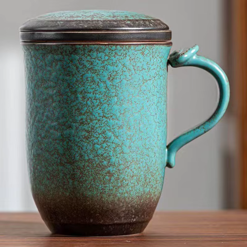 Grande tasse à thé en céramique rétro avec filtre, tasse à café personnalisée, verres de cuisine por