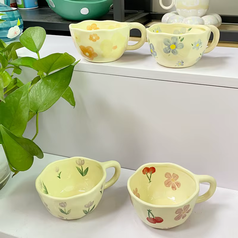 Tasses en céramique tasses à café pincées à la main fleur irrégulière tasse de thé au lait ins style
