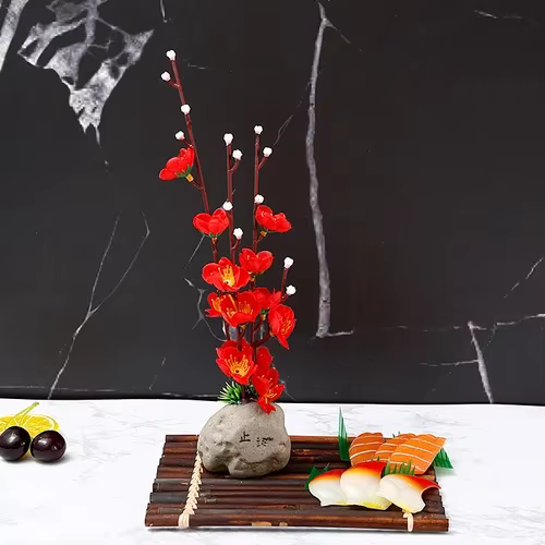 Plateau décoratif de fleurs, dosh, fruits de mer, outil de Sushi, plantes, Conception artistique, or
