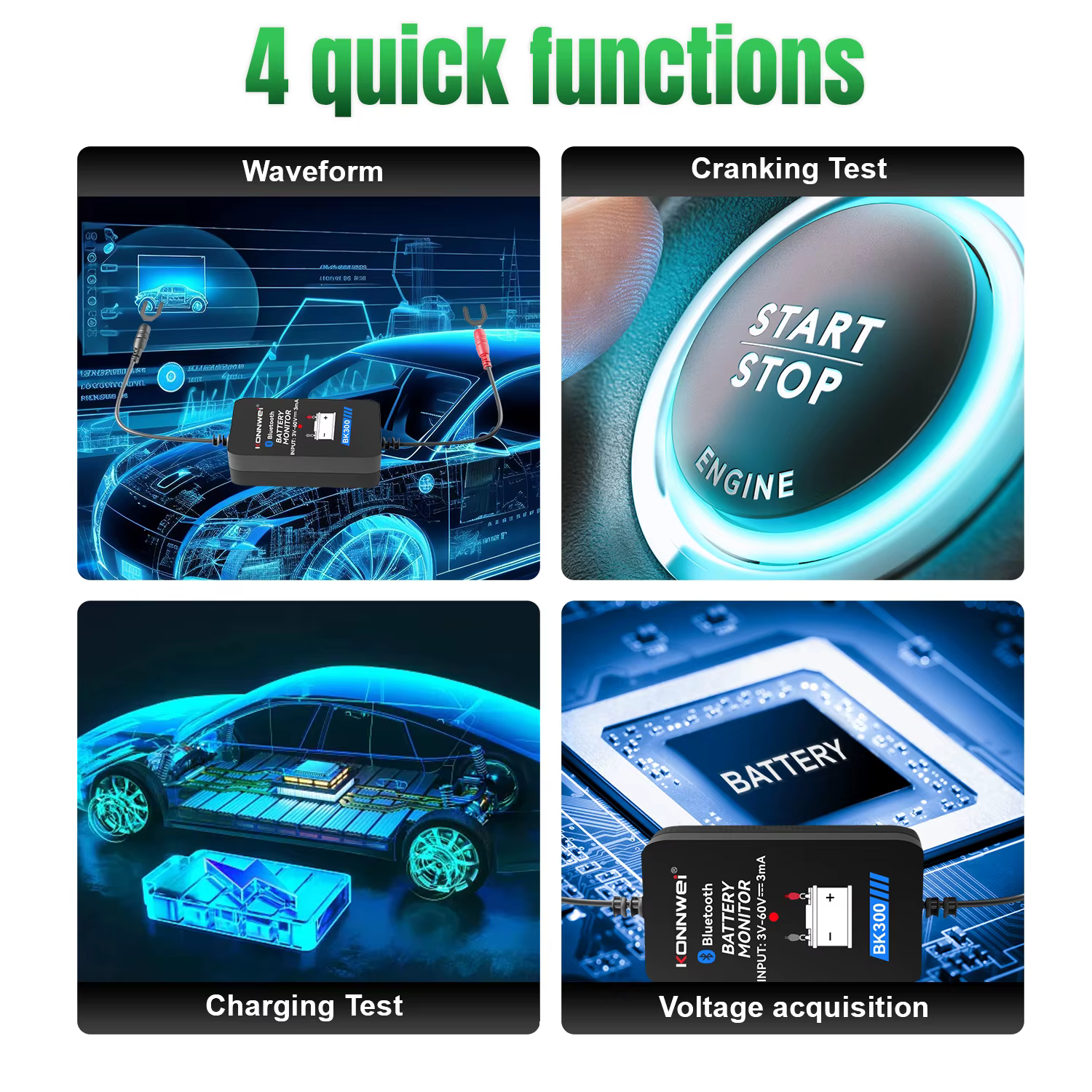 KONNWEI BK300 12V moniteur de batterie sans fil bluetooth5.0 batterie de voiture santé APP surveillance testeur de batterie outils pour Android IOS