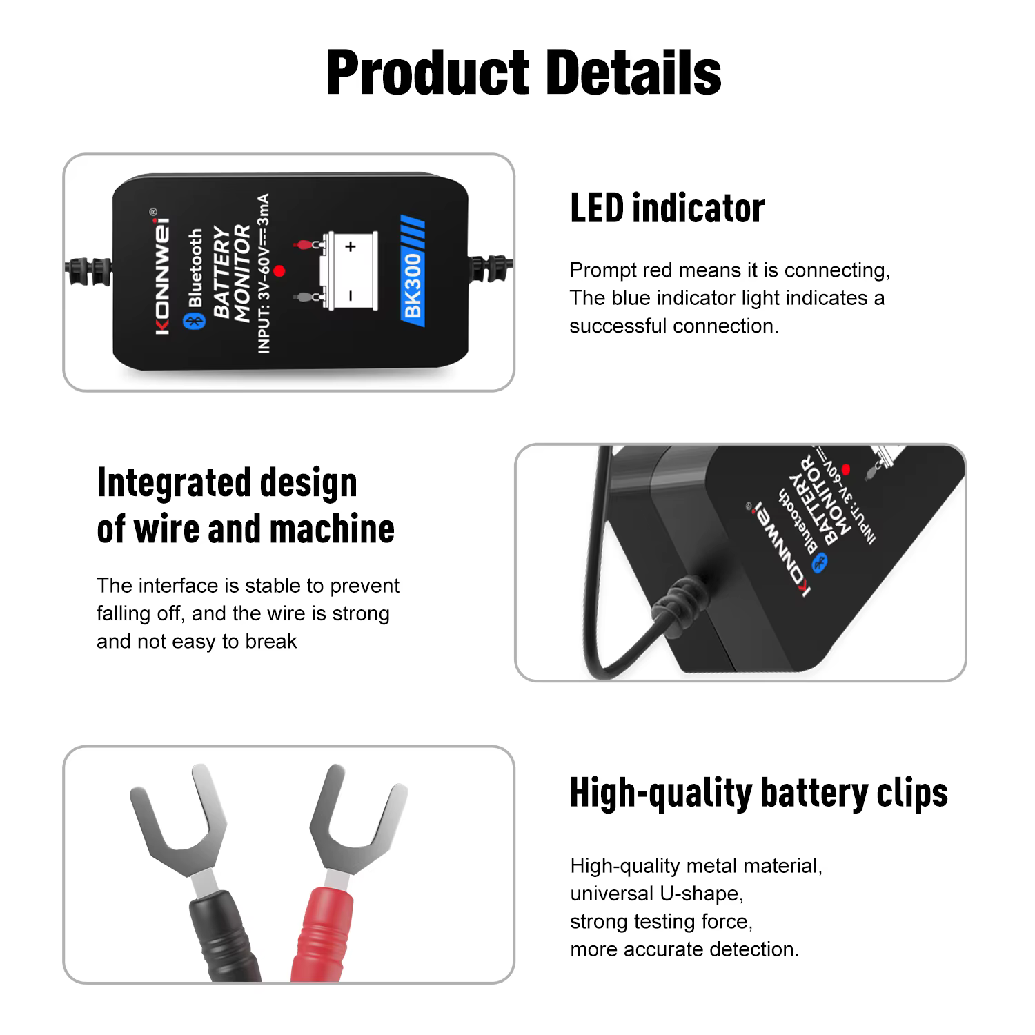 KONNWEI BK300 12V moniteur de batterie sans fil bluetooth5.0 batterie de voiture santé APP surveillance testeur de batterie outils pour Android IOS