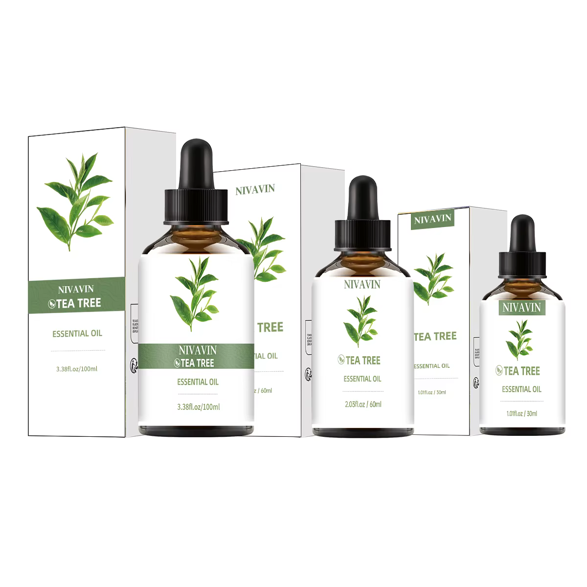 NIVAVIN Huile d'Arbre à Thé 30ml/60ml/100ml, extrait naturellement, parfum longue durée, rafraîchit l'air, adapté à un usage domestique.