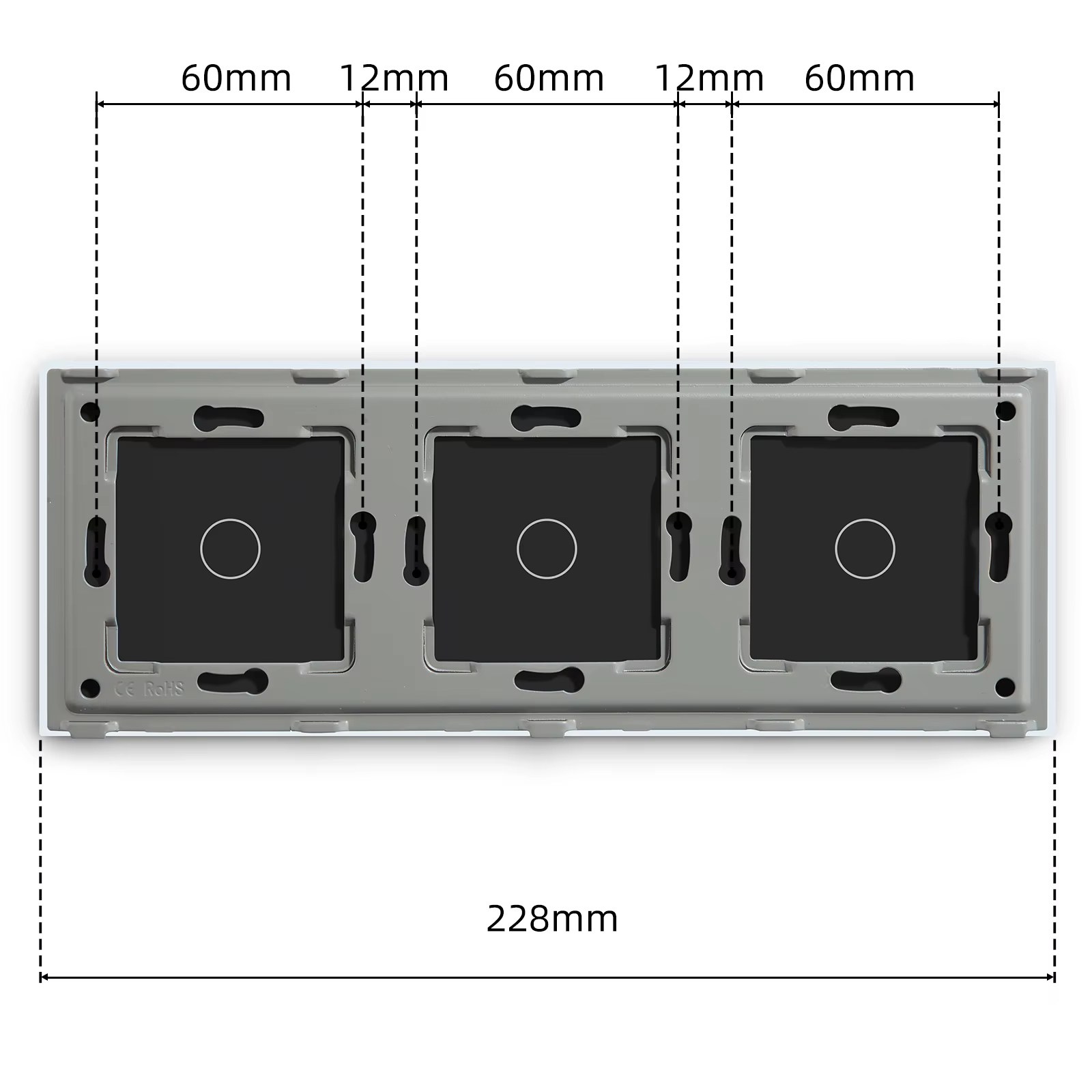 BSEED-Panneau en verre triple pour interrupteur mural, cadre en métal, blanc nacré, noir, doré, pièce de fonction bricolage, seulement 228mm, 1 gang, 2 gangs, 3 gangs