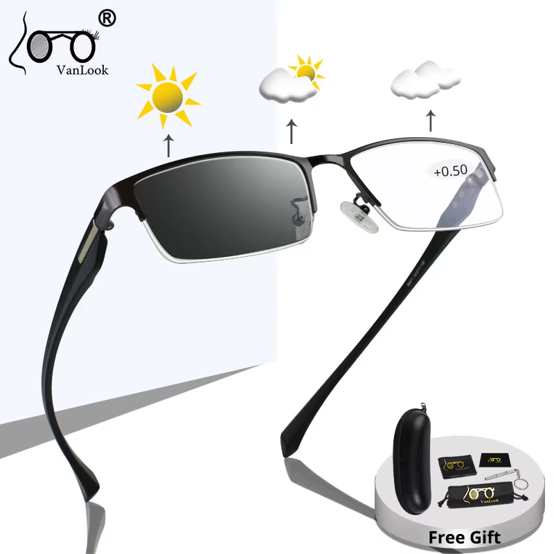 Lunettes photochromiques de lecture pour hommes et femmes, verres caméléon, lunettes de soleil + 50 75 1.25 1.75 5.5 6