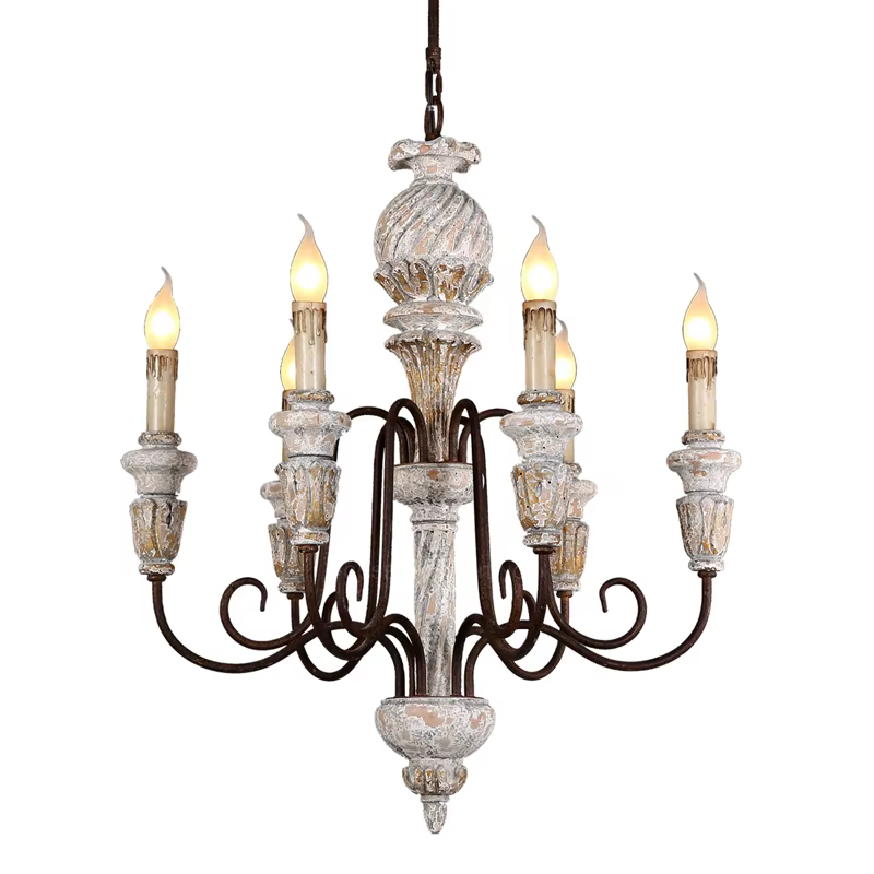 Plafonnier en bois blanc Vintage et rustique, style français, éclairage d'intérieur, luminaire décoratif de plafond, idéal pour une salle à manger, une chambre à coucher ou un salon