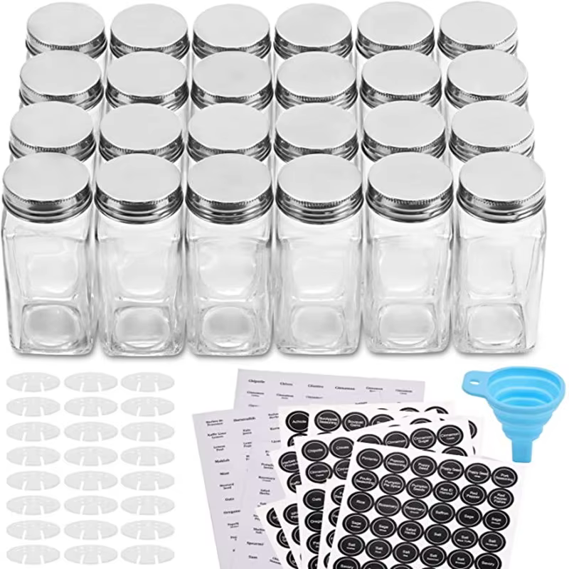 Bouteilles d'épices en verre avec 20 étiquettes à épices