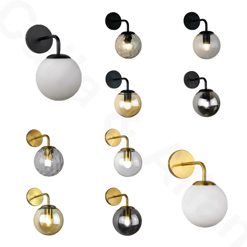 Applique murale LED minimaliste avec abat-jour en verre sphérique de 150 mm, idéale pour salon, chambre à coucher, chevet, hôtel, style américain et européen