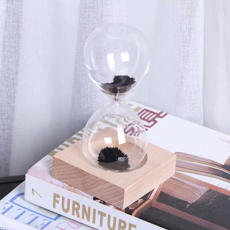 Sablier de sable en verre magnétique avec base pour la décoration de la maison
