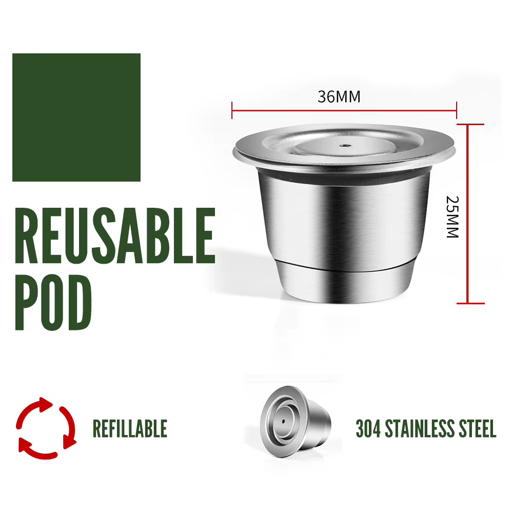 Capsules de café réutilisables Inissia & Pixie, en acier inoxydable, avec cuillère