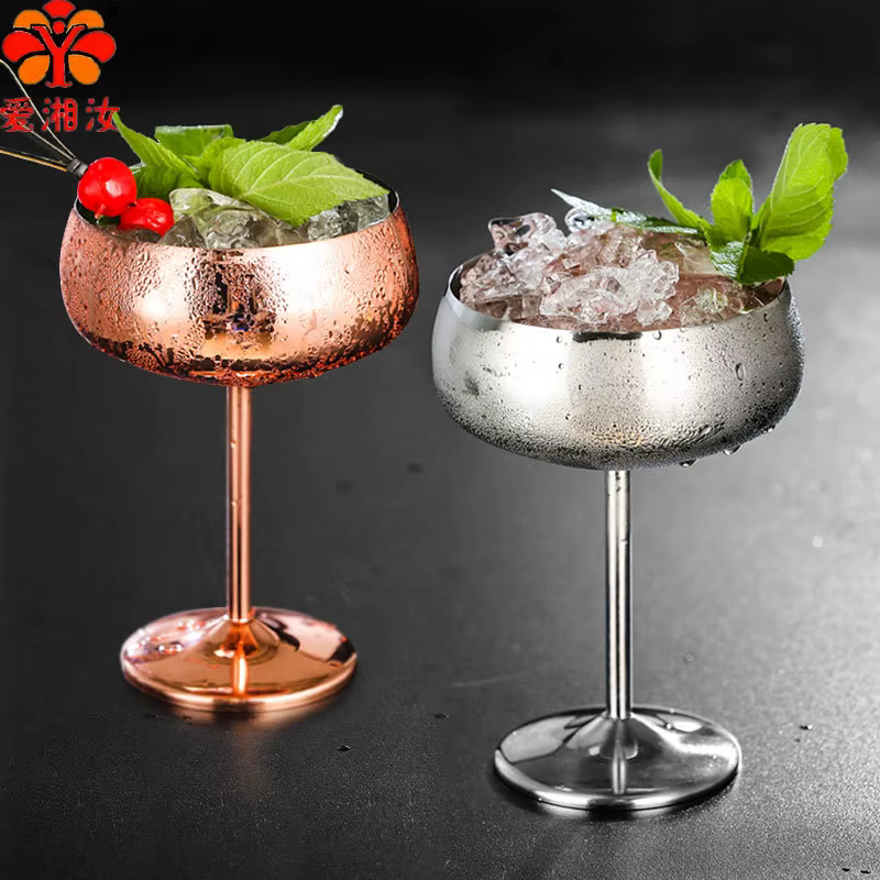 Aixiangru verre à vin à large bouche verres à Cocktail en acier inoxydable plat à Champagne en métal créatif