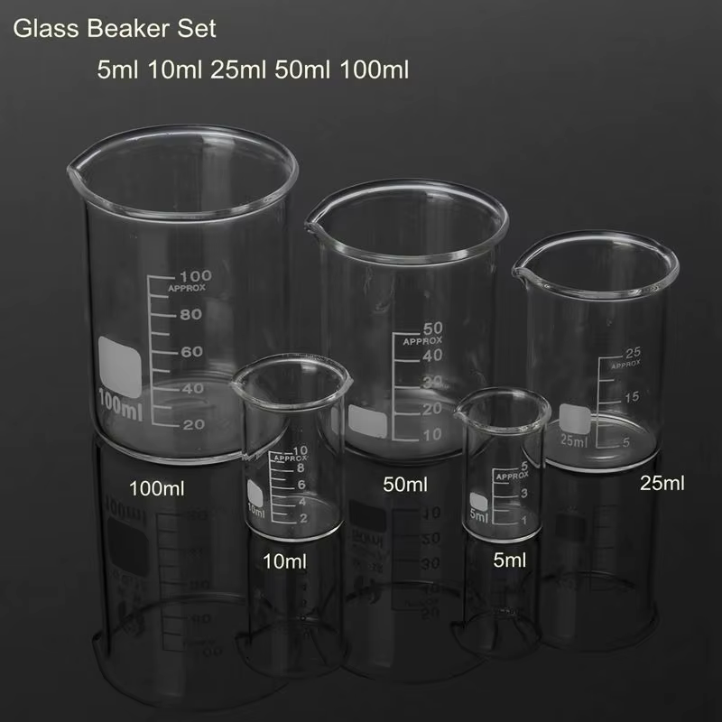 5 pièces/ensemble 5/10/25/50/100ml bécher en verre laboratoire tasse à mesurer verrerie pour école étude