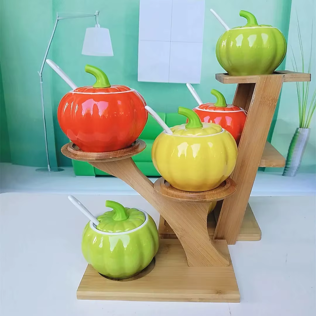 Ensemble de pots d'assaisonnement en céramique de Aliments avec cuillère
