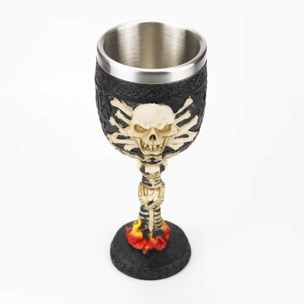 Gobelet gothique 3D Viking en acier inoxydable, crâne en résine, gobelet à vin, griffe de Dragon, squelette de colonne vertébrale, tasse à whisky, verre à vin pour Halloween