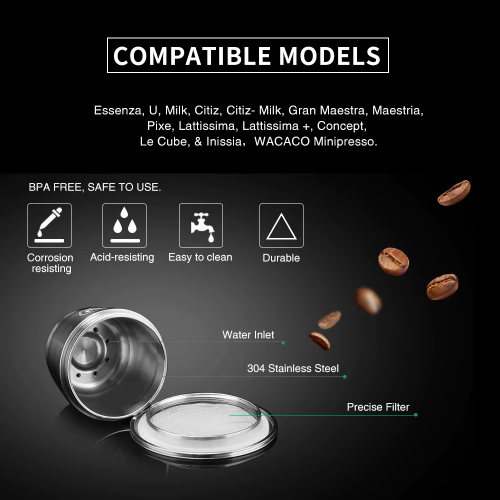 Filtre à café réutilisable ICafilas pour Machine Nespresso avec capsule en acier inoxydable pour Nospresso