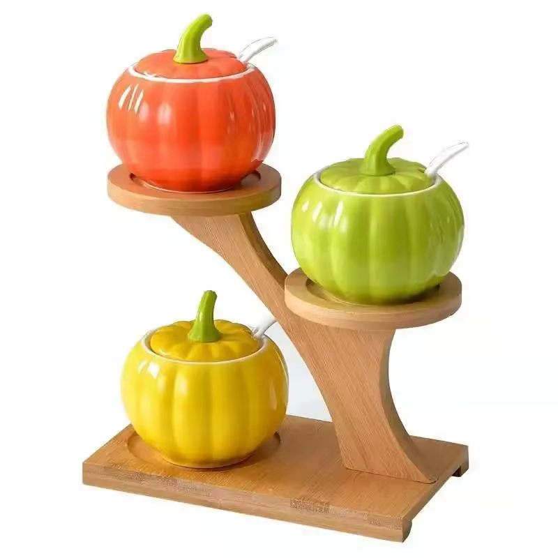Ensemble de pots d'assaisonnement en céramique de Aliments avec cuillère