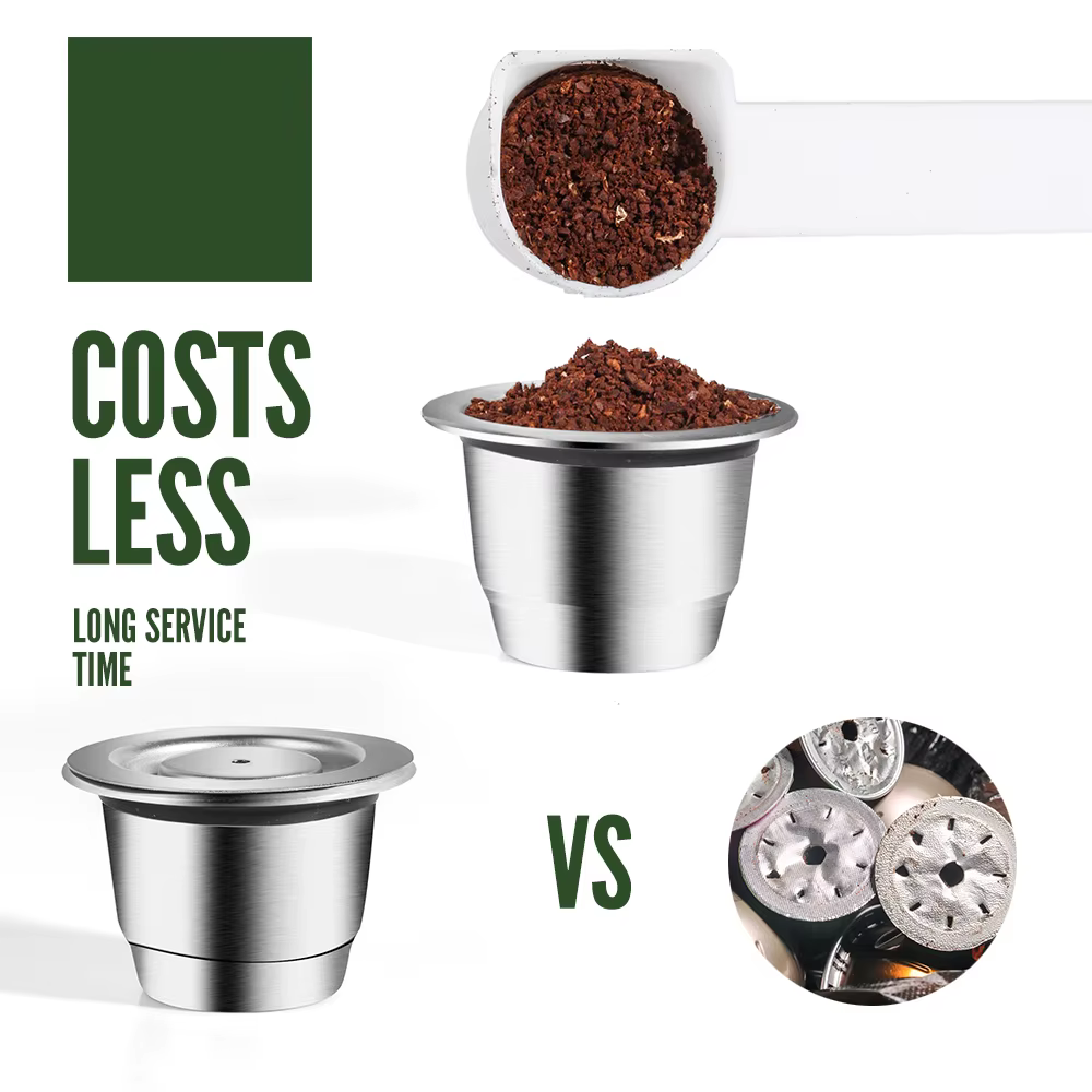 Capsules de café réutilisables Inissia & Pixie, en acier inoxydable, avec cuillère