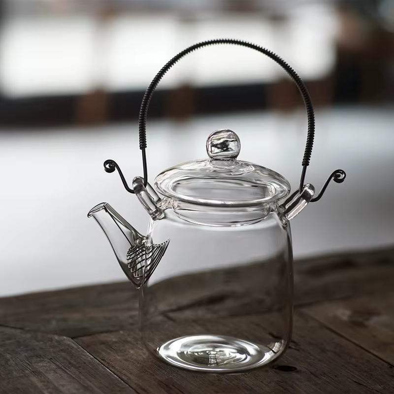 Théière japonaise en verre transparente faite à la main avec filtre