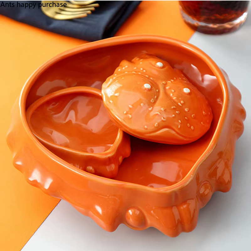 Assiette à dîner en céramique en forme de crabe