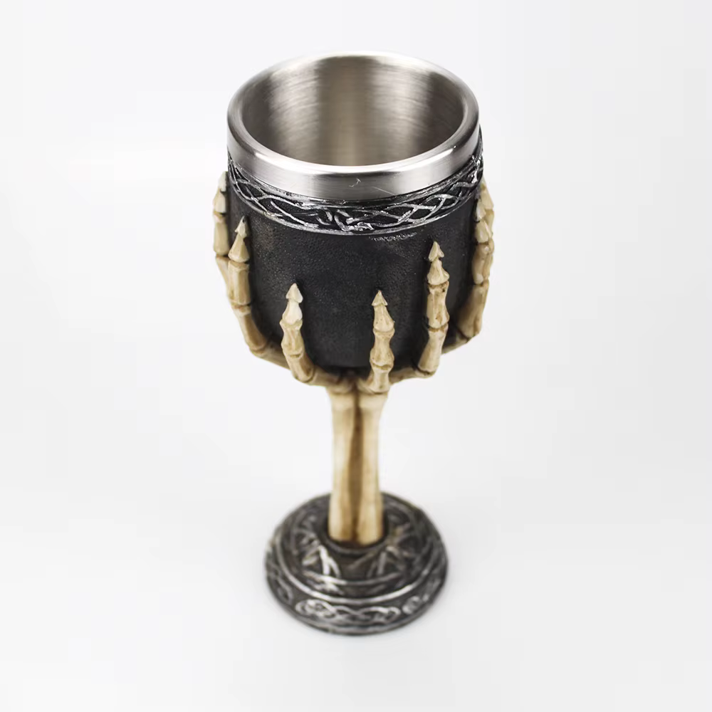Verre à vin gothique Style contient crâne de chèvre Viking Dragon griffe doigt métal et résine